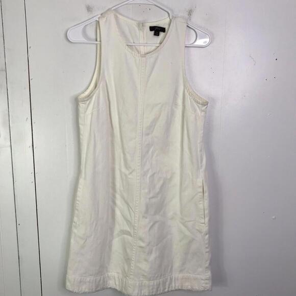 J. Crew Dresses & Skirts - J Crew Dress Womens 4 White Denim Shift Raw Hem Pockets Modest Minimalist